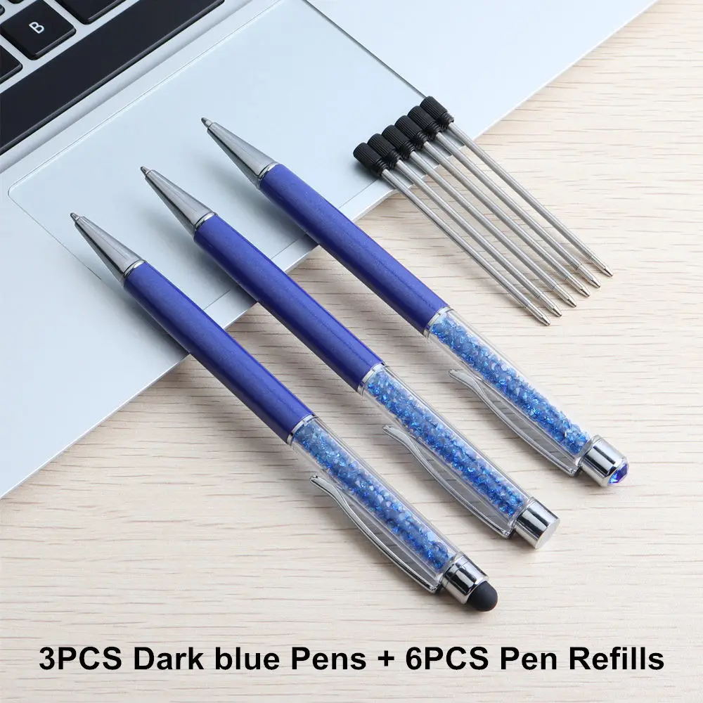 9 шт./компл. высокое качество с украшением в виде кристаллов ручка с бриллиантами сенсорный Стилус Шариковая ручка, хороший подарок для ребенка ручки для офисные и школьные принадлежности ручка - Цвет: 9PCS Dark blue Set