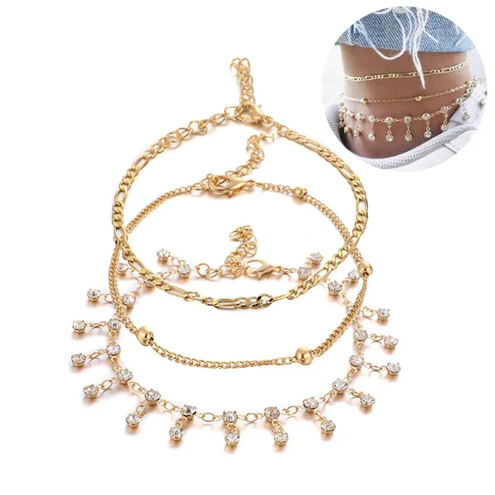 3 шт./компл. Для женщин Стразы Tassel Pendant ножной браслет-цепочка, ювелирное изделие, подарок