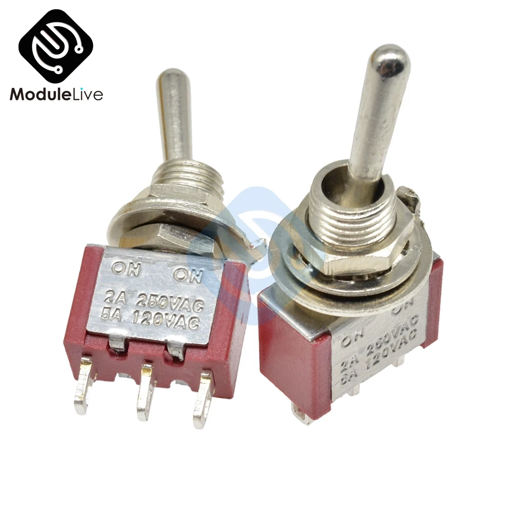Toggle 6 мм тумблер однополюсный двойной бросок SPDT ON-ON 120VAC 6A 1/4 дюймов крепление 13*8 мм(MTS102) 3 положения красный