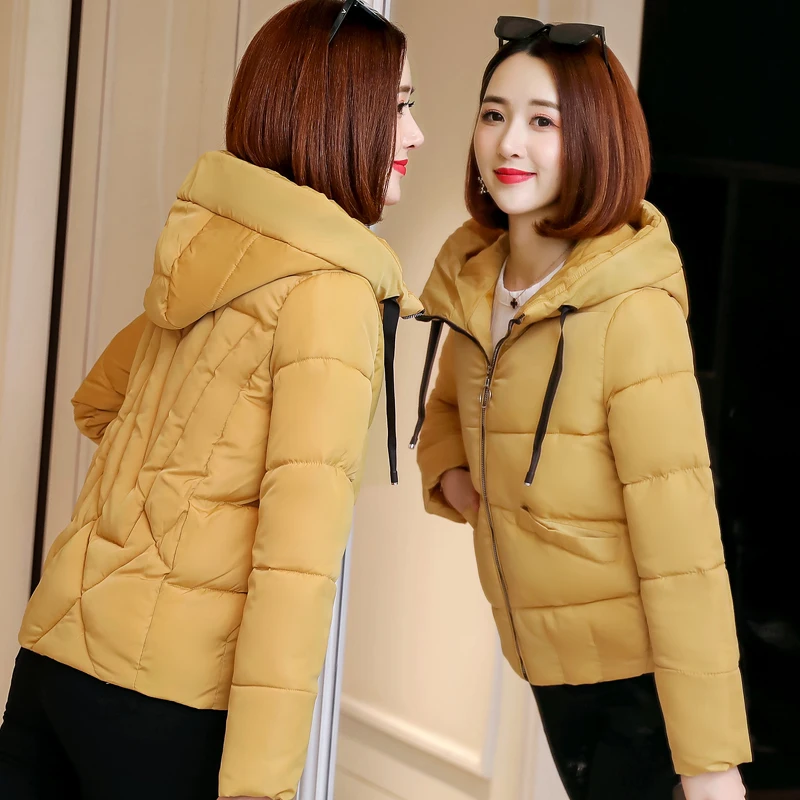 

Parka Women Short Tops 2019 Fashion Cotton Padded Hooded Winter Jacket Warm Thicken Female Outerwear Student Casual Basic Coat