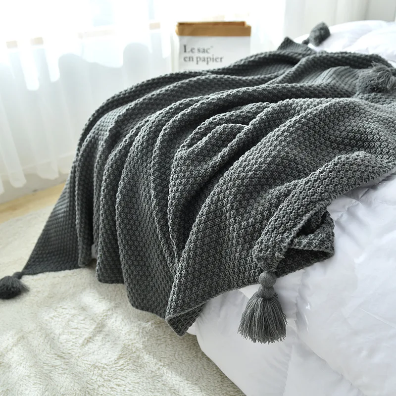 

Nordic Throw Blanket Tassel Travel Blanket for Adult Sofa Bed Knitted Wrap Blanket
