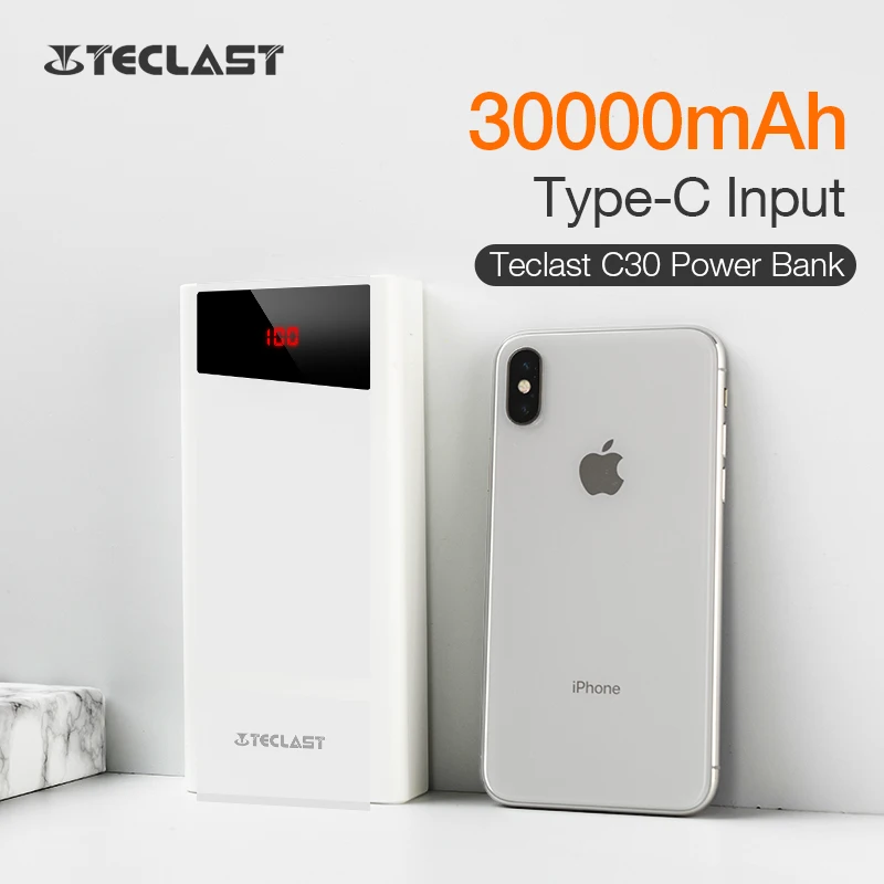 Новый внешний аккумулятор повербанк Teclast C30 30000mAh двойное внешнее зарядное usb