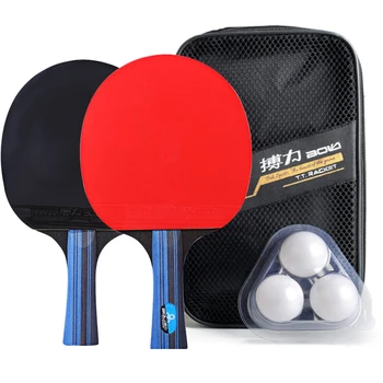

BOLI 1 Pair Professional Table Tennis Ping Pong Racket Paddle Bat+3pcs Balls Bag Set Optional Horizontal/straight