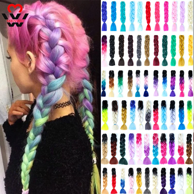 ضفائر شعر مانوي ضفائر كانيكالون الاصطناعية أومبير ضفائر شعر جامبو تمديد أسود وردي أحمر جدائل كروشيه - AliExpress