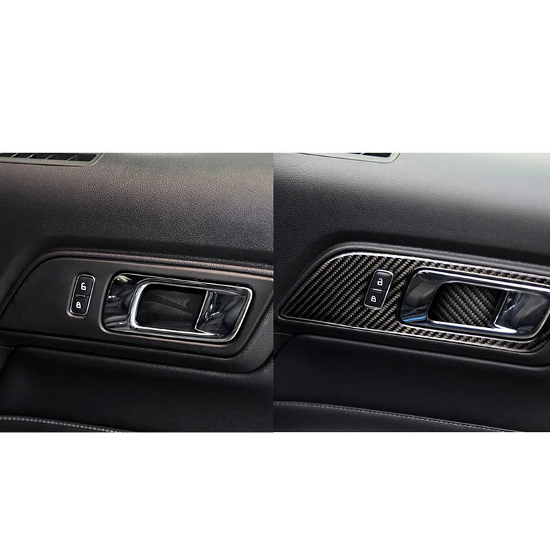 Для Ford Mustang- 4x углеродное волокно ручки для межкомнатных дверей, дверная чаша, декоративная крышка, отделка автомобиля, Стайлинг, наклейка, аксессуары
