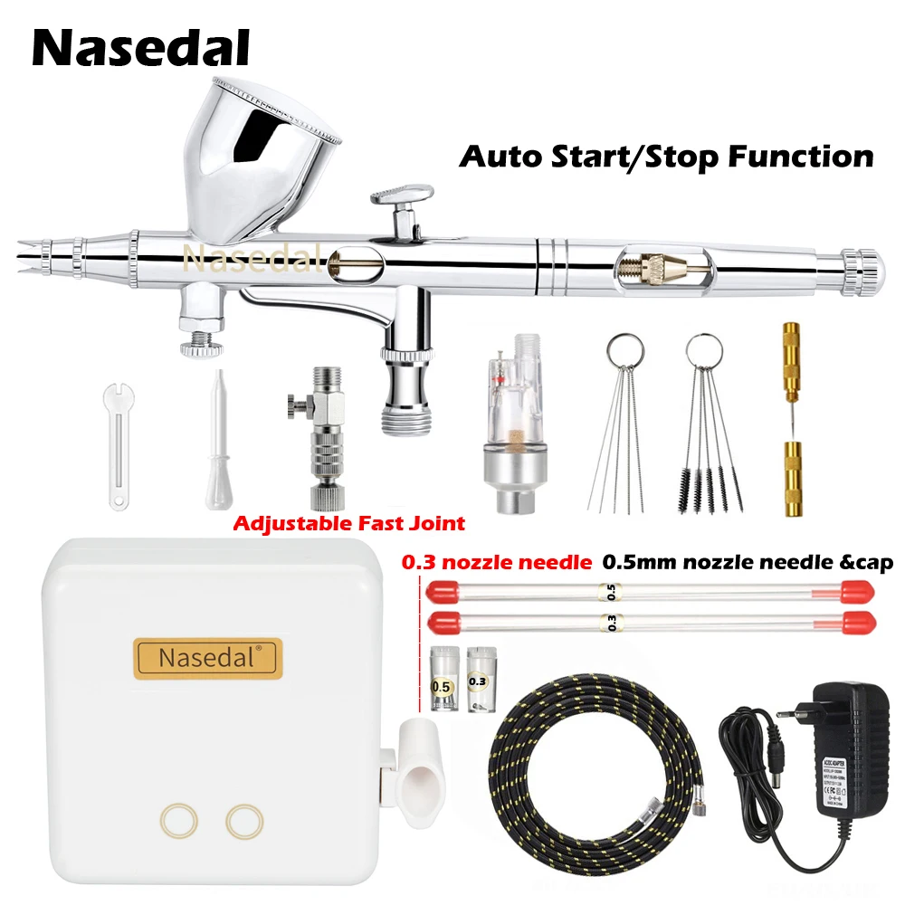Airbrush Compressor Spray-Gun Makeup Nasedal Auto-Stop Model Nail-Art Dual-Action 9cc