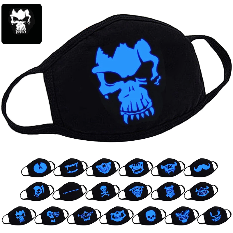 

Cotton Dustproof Mouth Face Mask Anime Cartoon Kpop Lucky Bear Woman Men Glow In Dark Skull Black Mouth Masks Half Muffle Masks