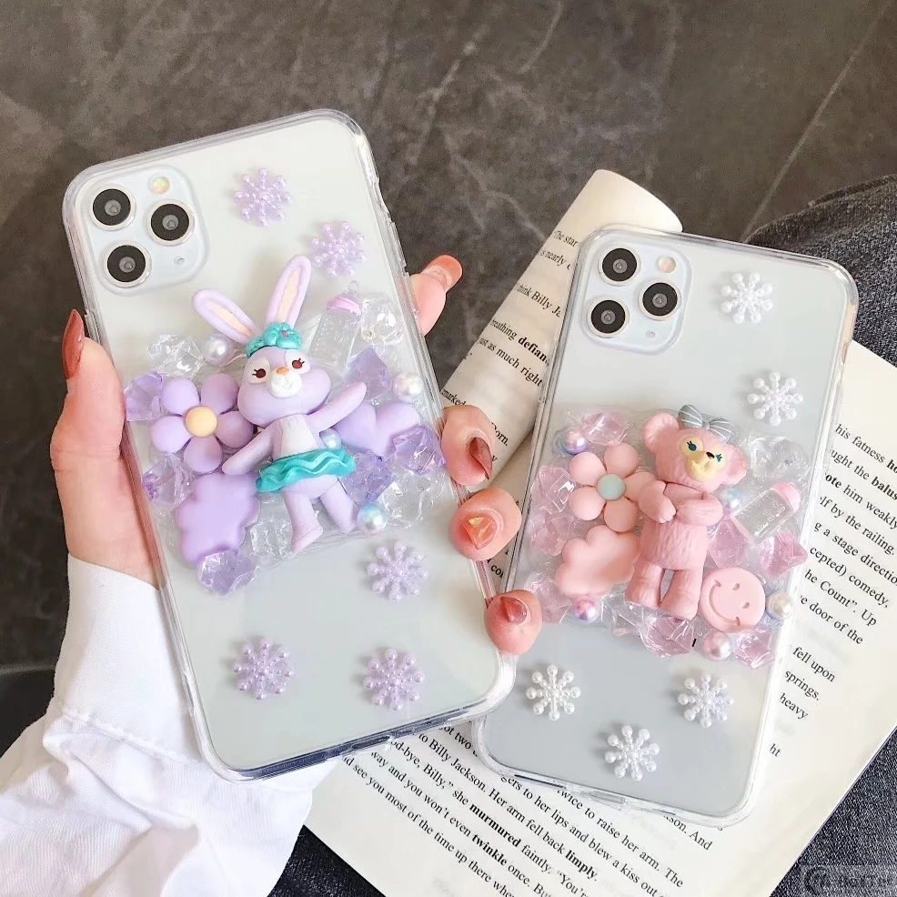 DIY case for Samsung S20ultra cute rabit phone cover galaxy note10 plus bling handmade creamy shell s8/9/10+ lovely bear note8/9 | Мобильные