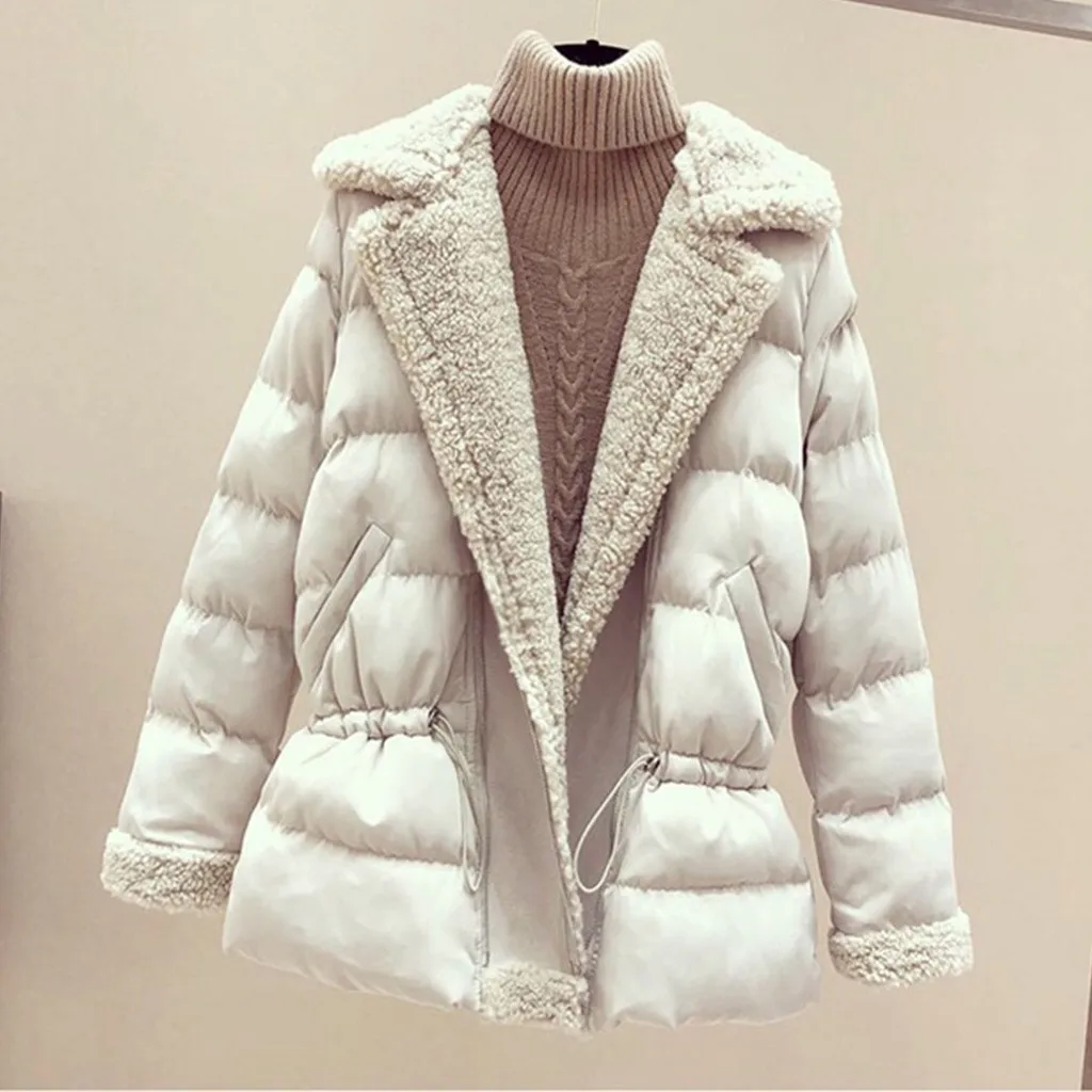 Зима-осень, женские куртки, женские зимние куртки с длинным рукавом, теплые однотонные куртки с карманами и отложным воротником, женские куртки#920