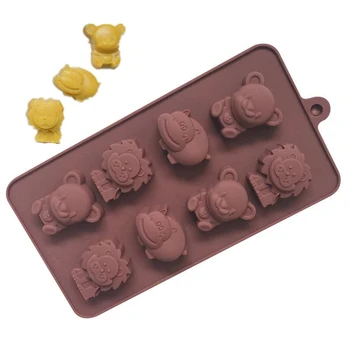 

8 hole bear hippo lion silicone chocolate mold, silicone cake mold