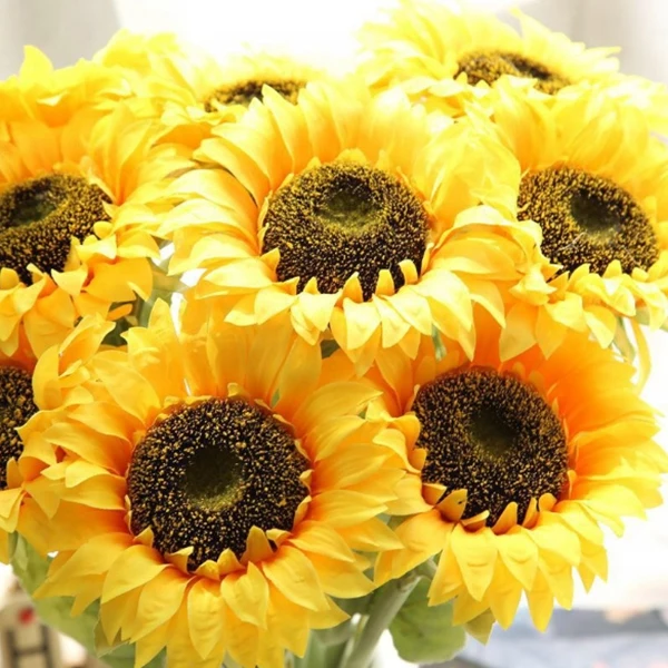 4 Pcs Artificial Sunflowers Big Head Long Stem Artificial Silk Flowers for Home Hotel Office Wedding Party Garden Craft Art Deco