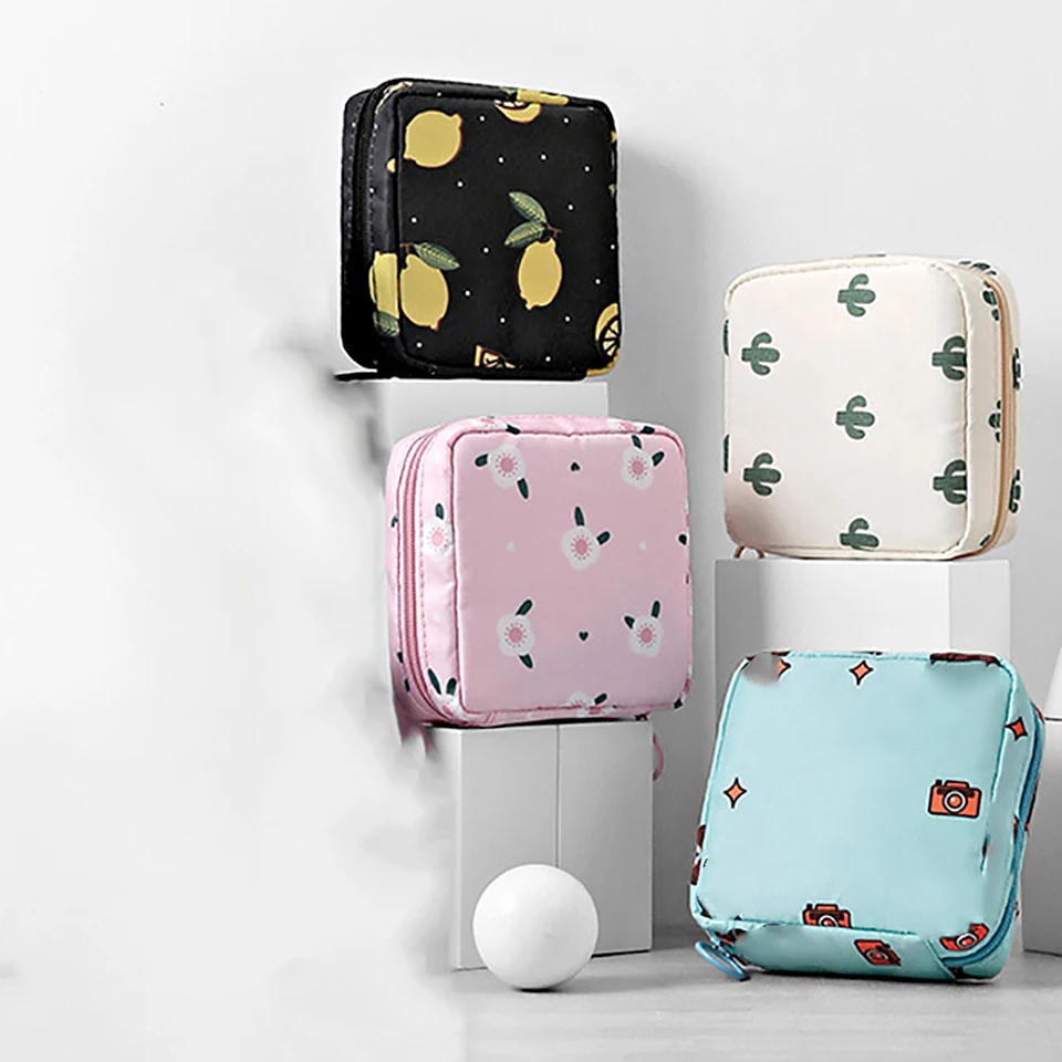 Women Sanitary Napkin Bag Mini Portable Sanitary Napkin Storage Bag Waterproof Sanitary Pads Box Coin Purse Makeup Organizers
