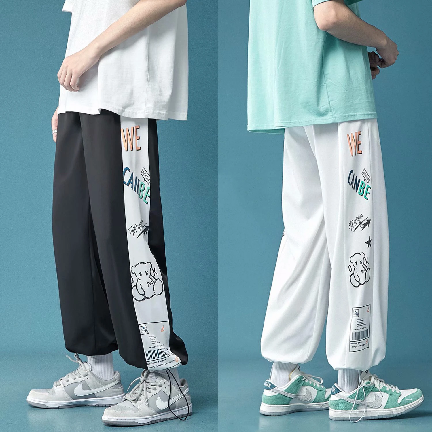 elephant trousers New Men's Pants Fashion Korean Style Ribbon Streetwear Harem Pants Elastic Waist Cargo Pants Men Casual Hip Hop Sweatpants Men linen harem pants
