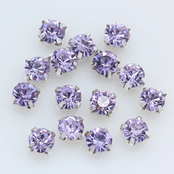 violet 100p ss12 3 мм Пришивные Хрустальные стеклянные стаканы с плоской задней стороной, стразы с серебряной окантовкой, 4 отверстия, бусины для ювелирных изделий, сумки для обуви, сделай сам - Цвет: violet