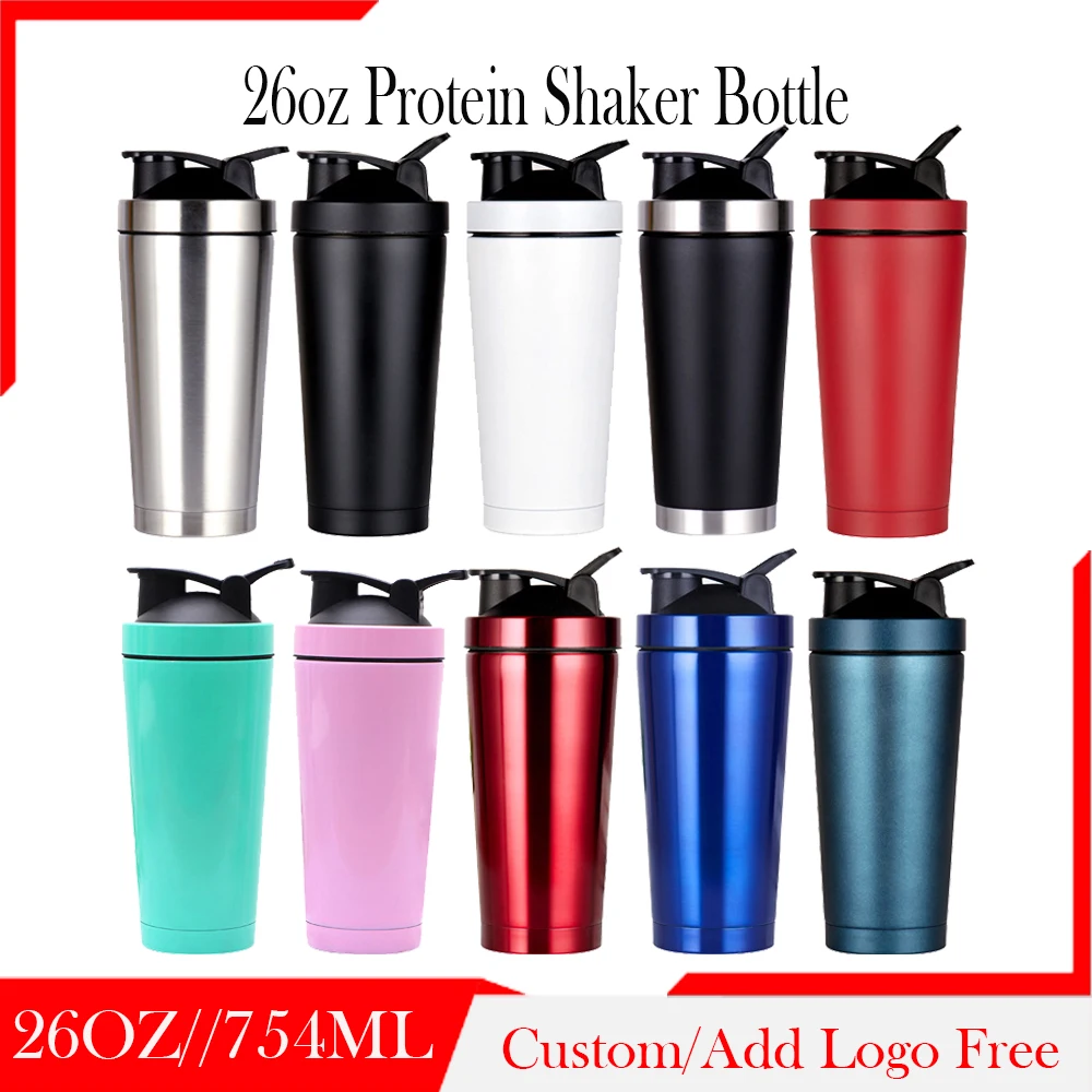 26Oz Insulated Shaker Bottle Insulated Stainless Steel Water Bottle with  Wire Wh