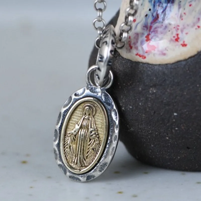 BOCAI 100% S925 Silver Fashion Hammer Relief Virgin Mary Pendant for Men and Women Jewelry Accessories Birthday Gifts pendant necklace,silver necklace,silver pendant,silver necklace charms