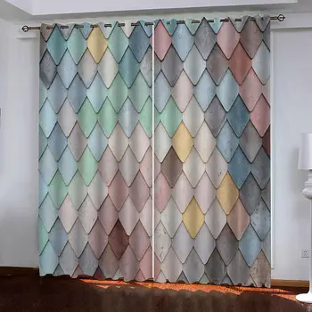 

geometric curtains photo Blackout Window Drapes Luxury 3D Curtains For Living room Bed room Office Hotel Home green 3d curtains