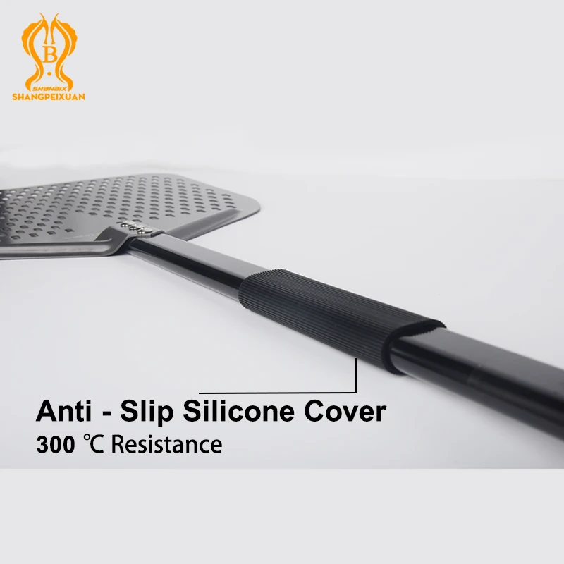 SHANGPEIXUAN Long Handle 14 /12 Inch Perforated Pizza Peel Pizza Shovel Aluminum Hard Coating Peel Oven Baking Tool