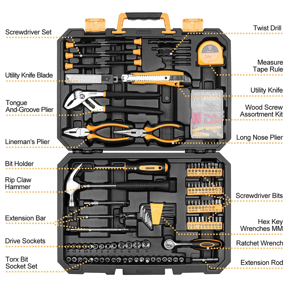 DEKO 196 Pcs Professional Car Repair Tool Set Auto Ratchet Spanner Screwdriver Socket Mechanics Tools Kit W/ Blow-Molding Box DEKO 196 Pcs Professional Car Repair Tool Set Auto Ratchet Spanner Screwdriver Socket Mechanics Tools Kit W/ Blow-Molding Box
