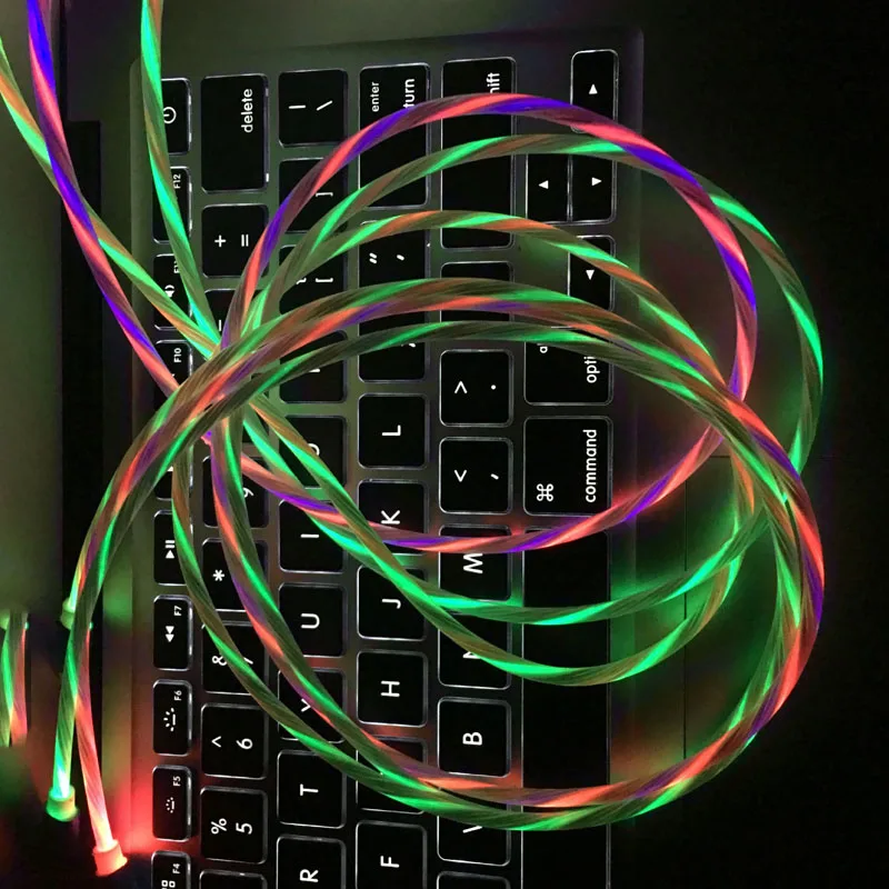 Usb кабель для передачи данных для Iphone Тип для Android с Алюминий сплав красочный стример зарядные кабели для мобильных телефонов
