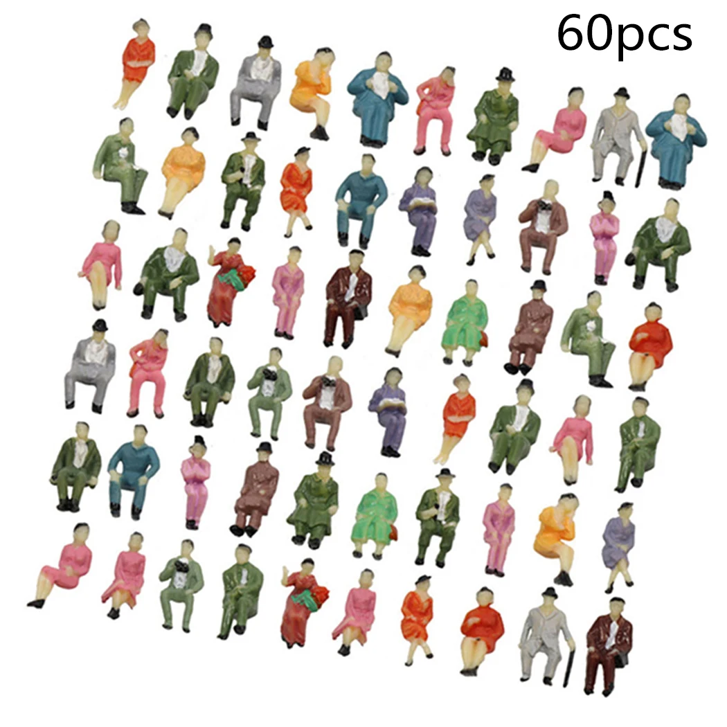 60pcs All Seated 1:87 Painted Figures Passenger HO Scale Sitting People Sand Table Model Mini Ornaments Garden Decoration