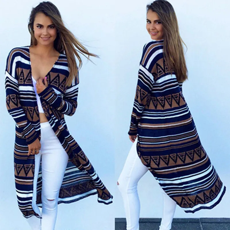 2020 Autumn Winter Mid-length Cardigan Sweater Women Long-sleeved Casual Knitted Jacket Printed Sweaters |