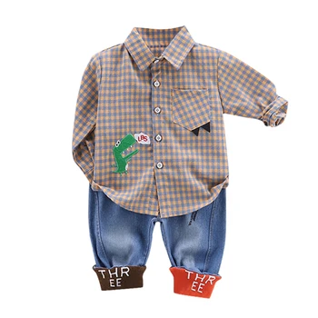 

New Bow Decoration Baby Boy Clothes Set Solid Color Shirt Striped Pants Two-piece Children's Set 0-4T Toddler Boy Clothes