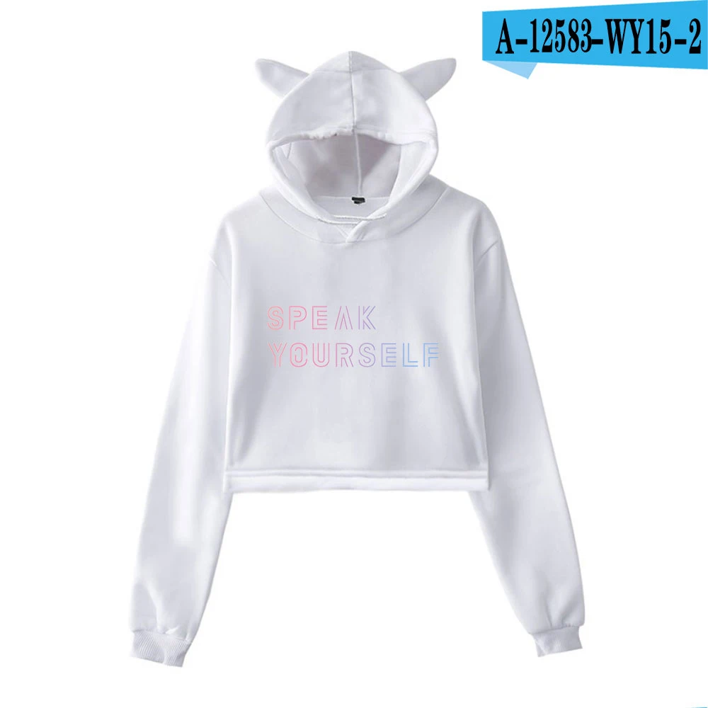 DIY Kpop Кепка с кошачьими ушками сексуальные толстовки модный тренд короткий кошачий Топ Женская толстовка с принтом сексуальная Горячая Kpop одежда BANGTAN - Цвет: white