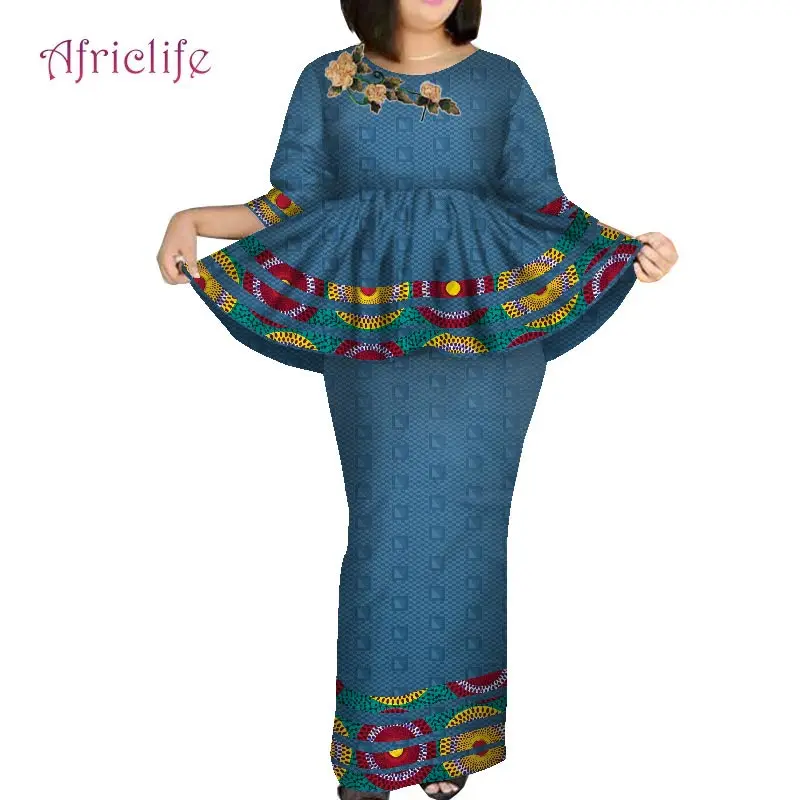 

Robe Fabric African Women Skirt Suit Plus Size Pleated Summer Popular Softer Two Pcs African Dresses for Women Sets WY7891