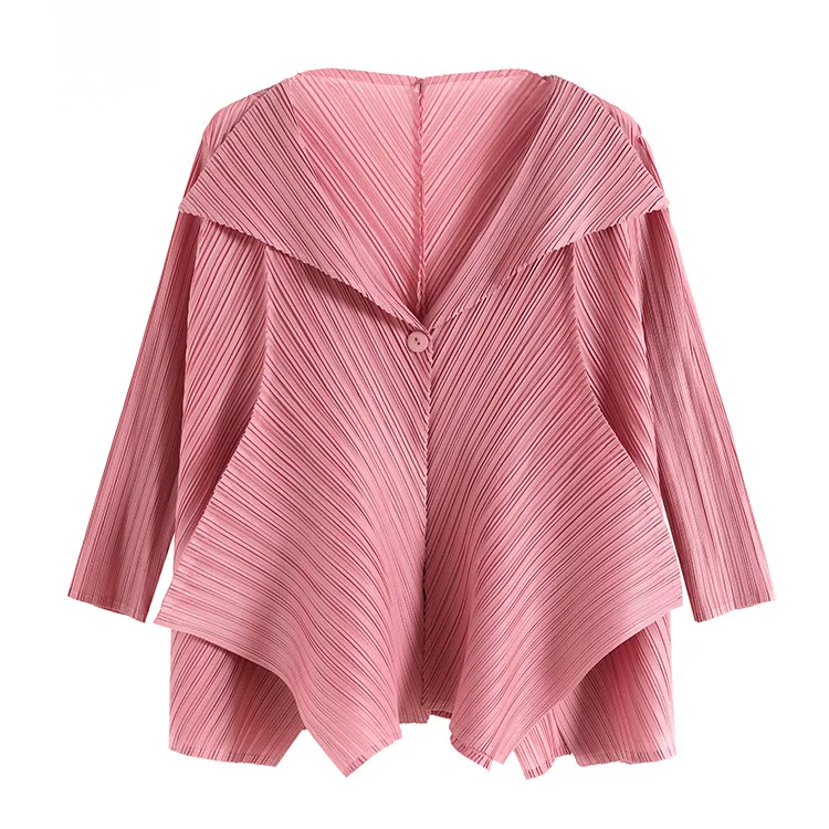 Плащ, пальто, короткий женский, весна и осень, Amazon MIYAKE, свободная, на одной пуговице, необычная, дикая рубашка - Цвет: Розовый