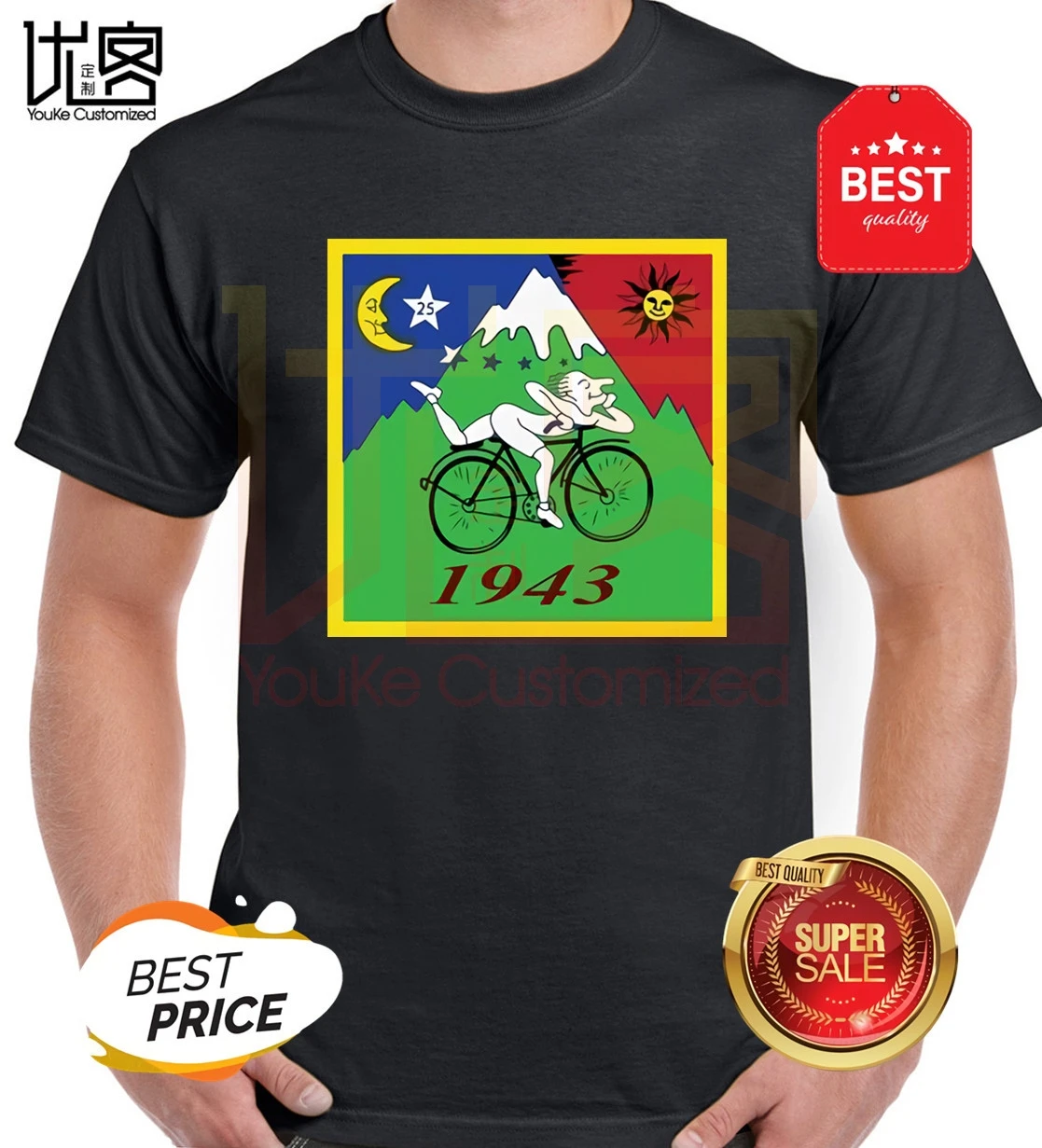 Bicycle Day T Shirt Bike Trip 1943 Lsd Acid Dr Albert Hofmann Cool Gift Tee men's women's 100% cotton short sleeves tops tee | Мужская