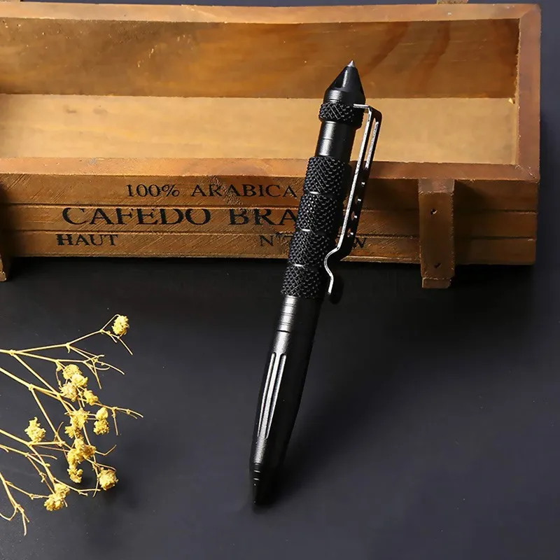 Тактическая ручка для защиты портативная походная тактическая ручка из алюминиевого сплава для выживания оружие для самообороны молоток - Цвет: Черный