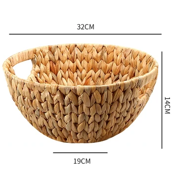 

Natural Straw-Weaved Disk Fruit Storage Basket Snack Melon Seed Tray Table Sundry Basket Fruit Basket Desktop Storage Tray