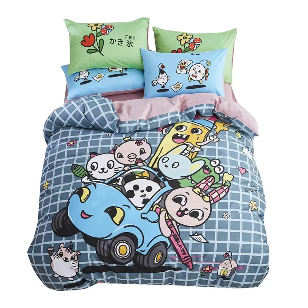 

Cartoon Rabbit Cats Grey Plaids Duvet Cover Set Flat Fitted Sheet Cotton Bedlinens Hypoallergenic Twin Queen Size Bedding Set
