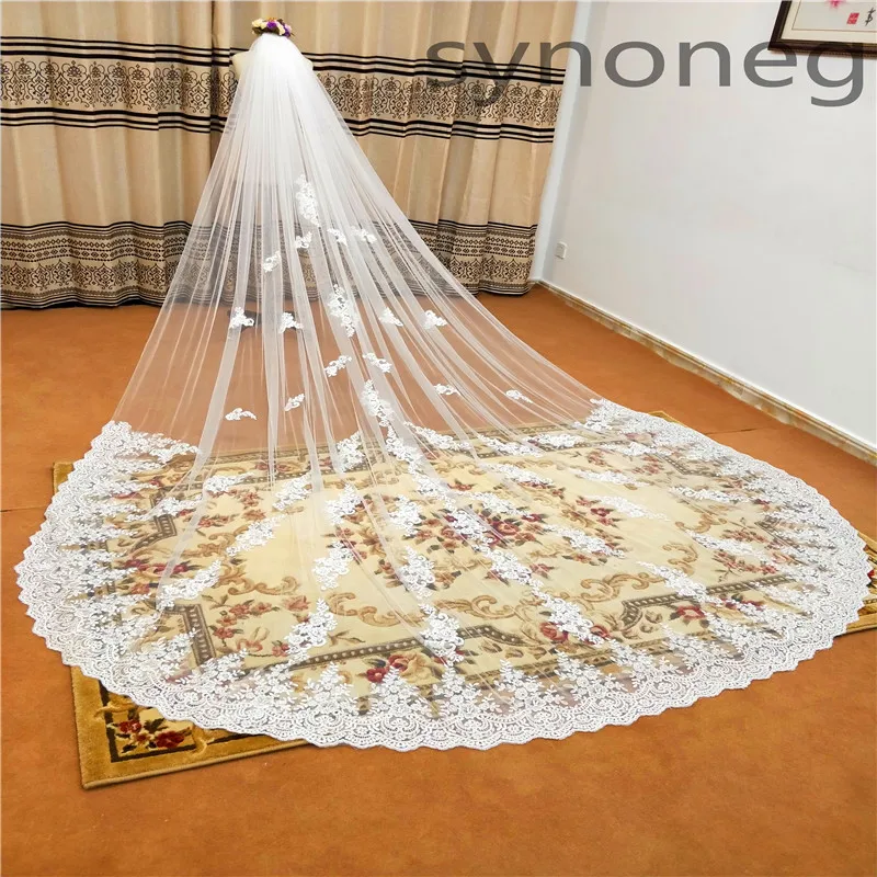Real Photo Romantic 3m Wedding Veil Cathedral One Layer Lace Appliqued Long Bridal Veils With Comb Woman Marry Gifts Real Photo Romantic 3m Wedding Veil Cathedral One Layer Lace Appliqued Long Bridal Veils With Comb Woman Marry Gifts
