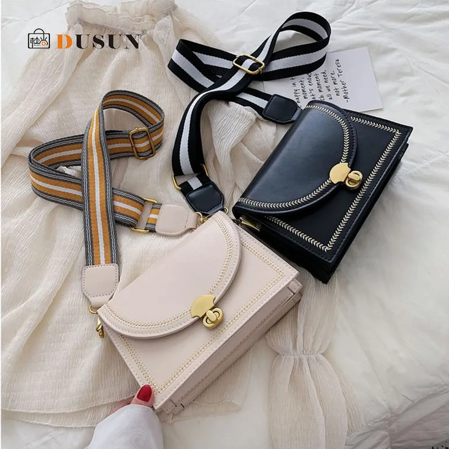 

Fashion Solid Color Ladies Square Bag Ladies Wide Shoulder Strap Messenger Bags Harajuku Women Pu Leather Shoulder Bags 2019 New