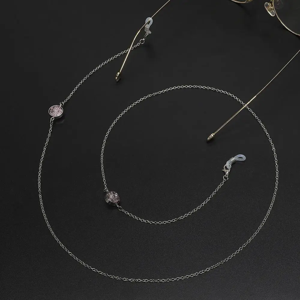 silver Модные женские розовые бусы цепочки для очков очки на веревке цепочка для очков для чтения очки шнур держатель шейный ремень - Цвет: silver