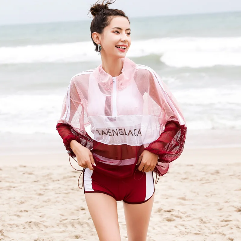

Large Size Bathing Suit Women's Belly Covering Slimming New Style Boxer Split Type Bikini Students Sports Set INS Swimwear