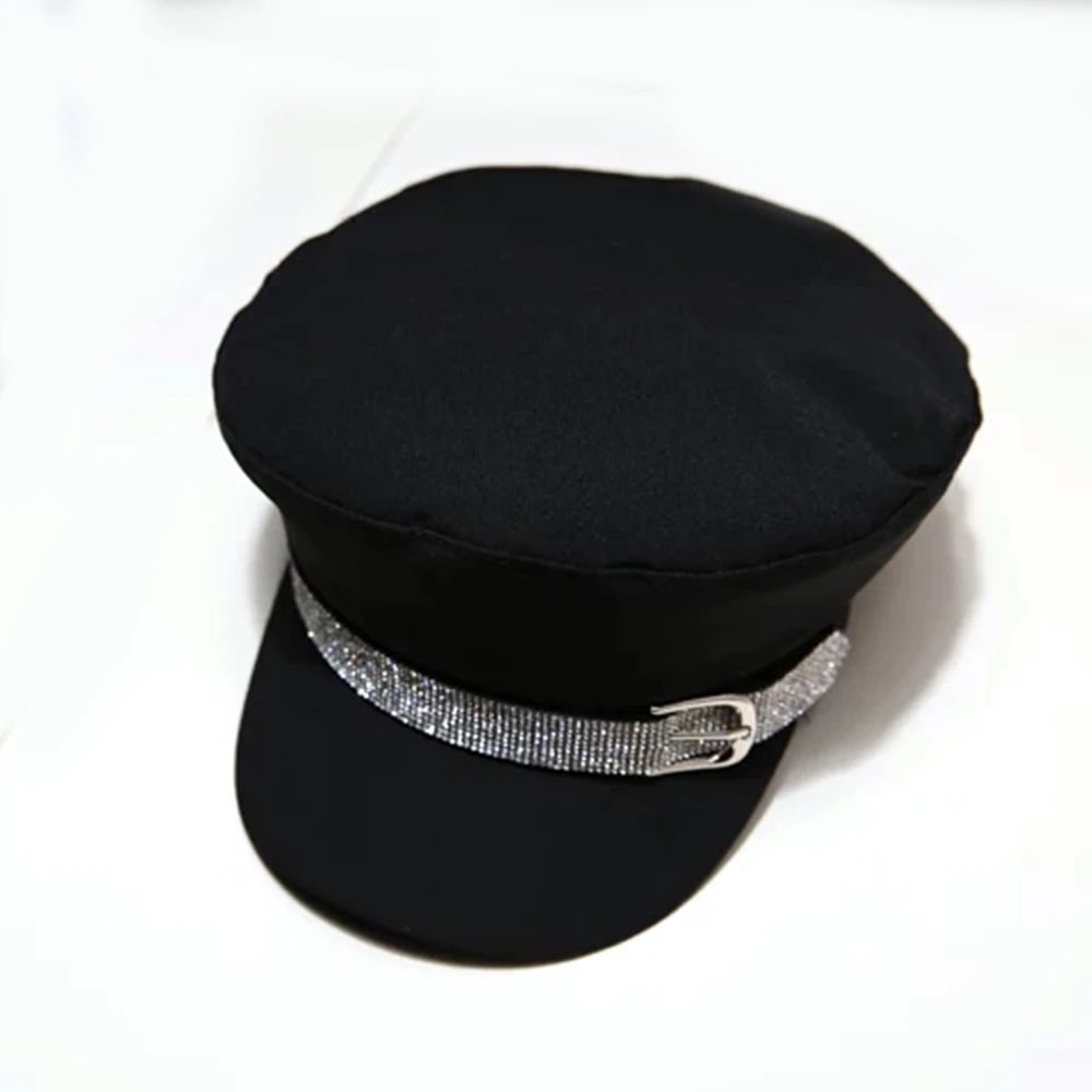 Новая мода Diamond военные кепки осень хлопок Матросская шляпа для Для женщин Для мужчин плоский верх с украшениями в виде кристаллов дорожная Кепка-кадетка Кепка Капитана
