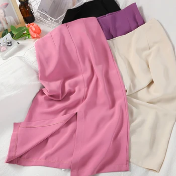 

HELIAR Size S M L XL 2020 Women Summer Solid Color Multi Package Hip One-Step Skirts Midi Skirts Bodycon High Waist Femininas