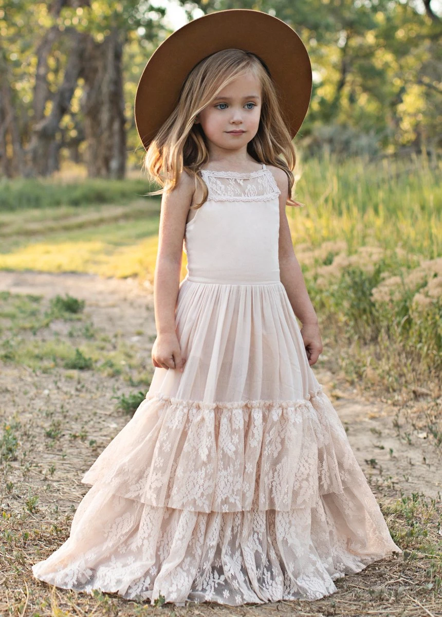 Princess Girls Lace Chiffon Long Dresses Baby Kids Flower Girl Wedding Birthday Party Vestidos Children Clothing For 2-12 Years cute baby dresses