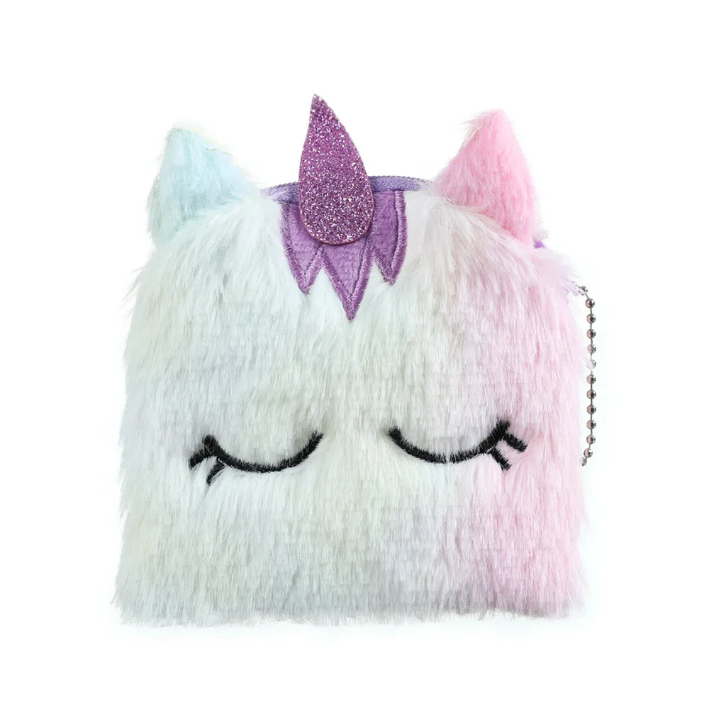 Девушка Единорог портмоне кошка наушники сумка для женщин милый держатель для карт детский подарок плюшевый Кошелек сумка для наушников - Цвет: Purple unicorn