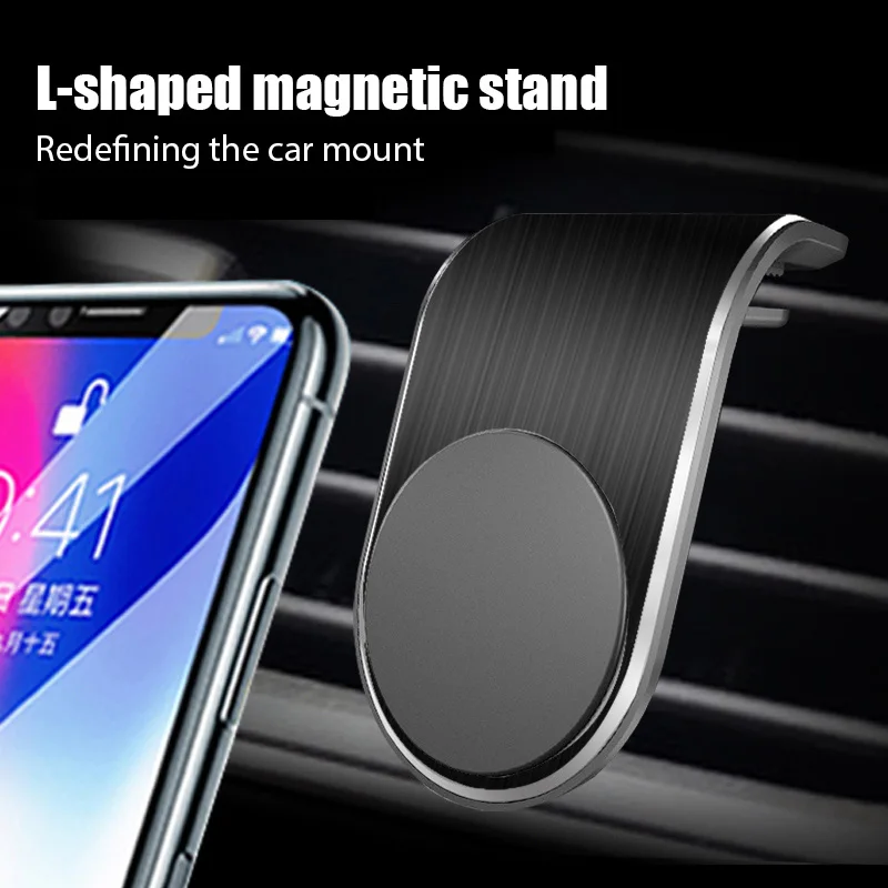 L shape Magnetic Car Phone Holder 360 Metal Air Vent Mount Mobile Stand GPS Support For iPhone 12 11 Pro X Max 8 7 Xiaomi HuaWei mobile stand for car