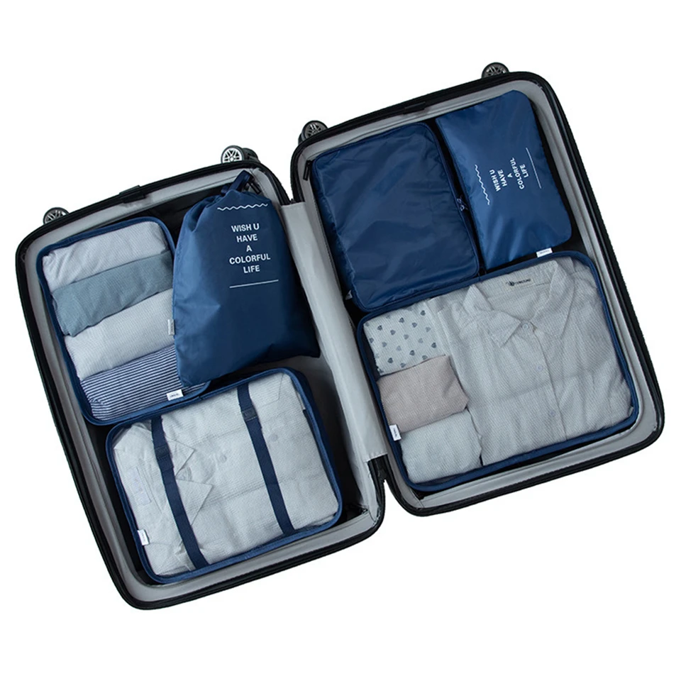Kissyenia 6 шт./компл. Чемодан сумки большой хранения перелет вещи Органайзер мультифункциональная сумка для путешествий Одежда Упаковка Кубики KS1353 - Цвет: Dark Blue