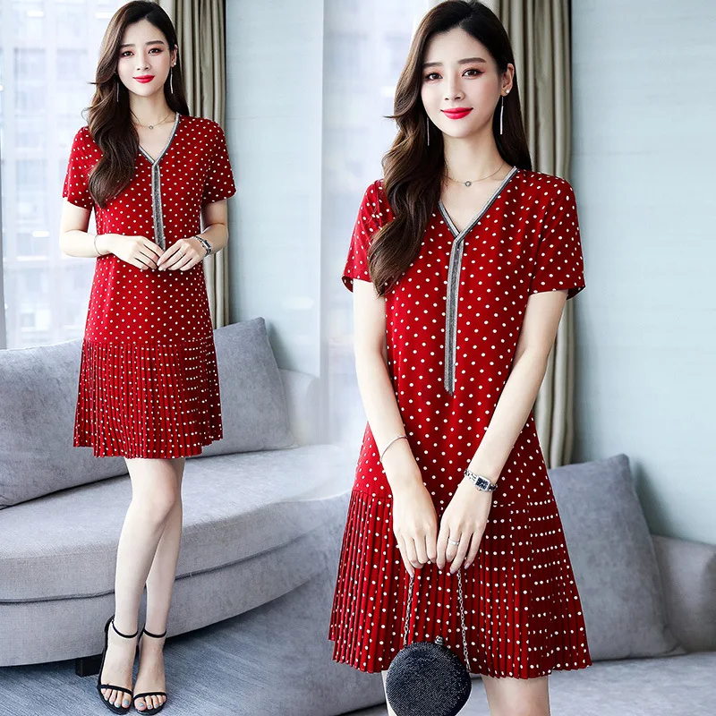

Red Dress Women's Summer Fairy Skirt Retro Polka Dot Skirt 2019 Summer