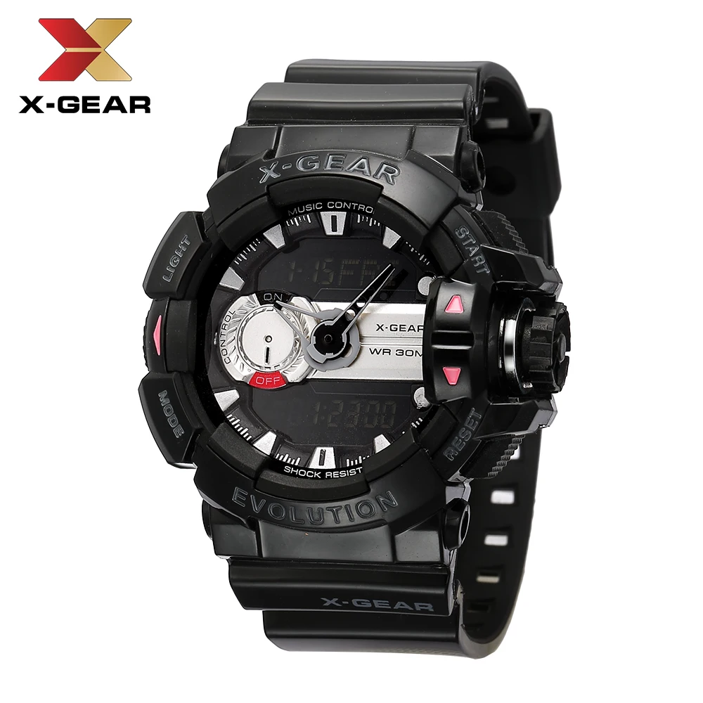X-GEAR Цифровые мужские наручные часы водонепроницаемые крутые черные белые