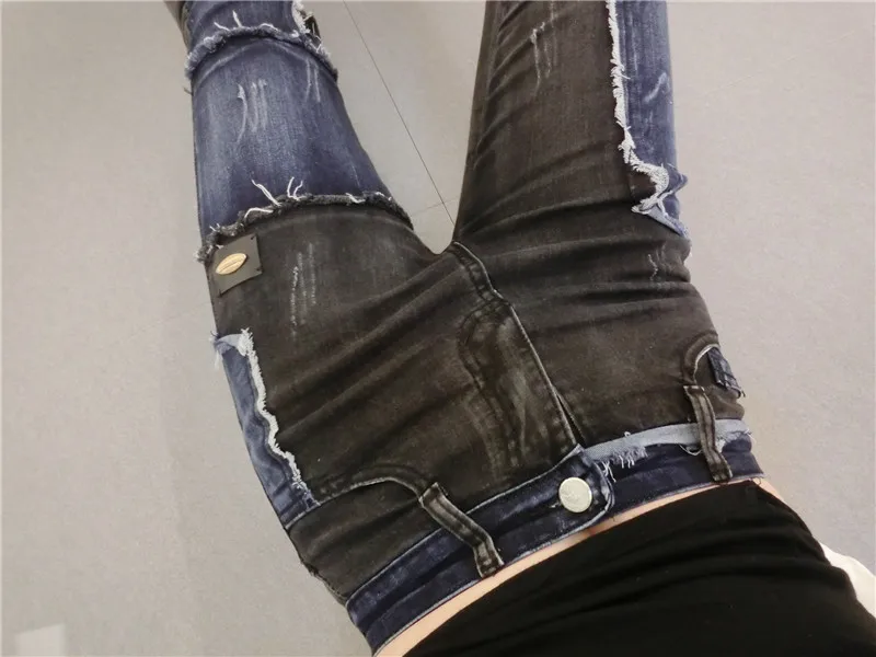Color Patch Jeans Female Pants Ripped Jeans Pencil Pants Girls Ladies All-match Boots Pants Dzinsy Damskie Jean Mujer