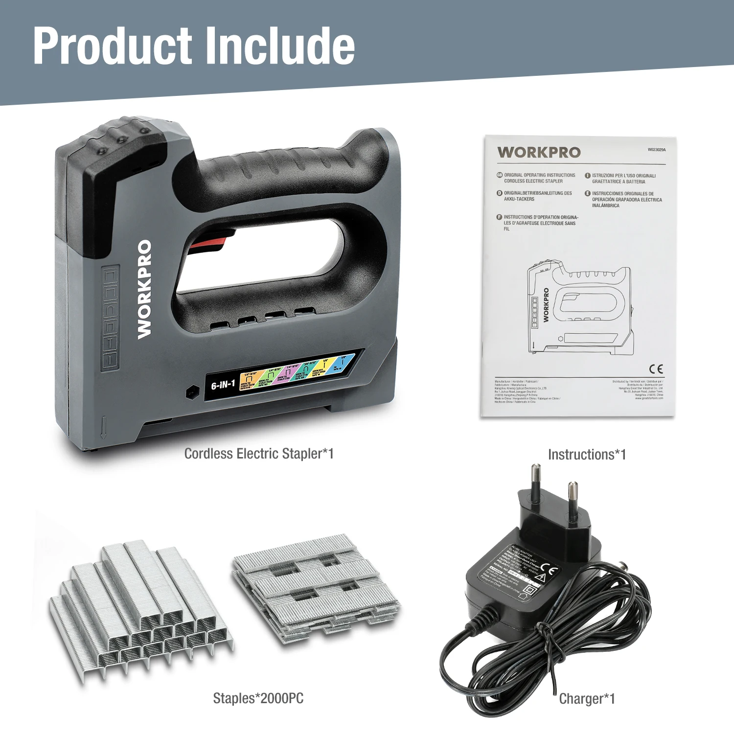 WORKPRO 5 In1 3.6V Heavy Duty Staple Gun Rechargeable Cordless Tacker For House Decor Renovations Upholstery, Decoration 2