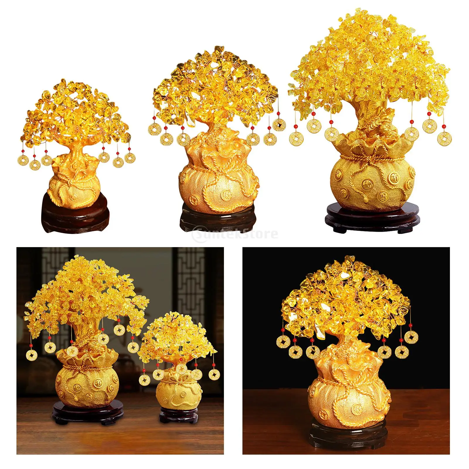 Fayemint Ornamenti per Alberi di Soldi, Citrine Tree Feng Shui Statue Bonsai Oro, Albero Portafortuna Feng Shui, per Ricchezza, Adatto per Arredare Uffici e Soggiorni
