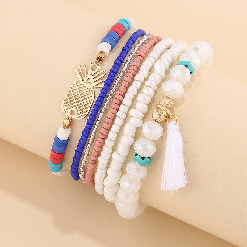 

Bohemian Multilayer Tassel Beads Bracelets Bangles For Women Accessories Boho Pineapple Charm Bracelets Set Pulseras Feminina